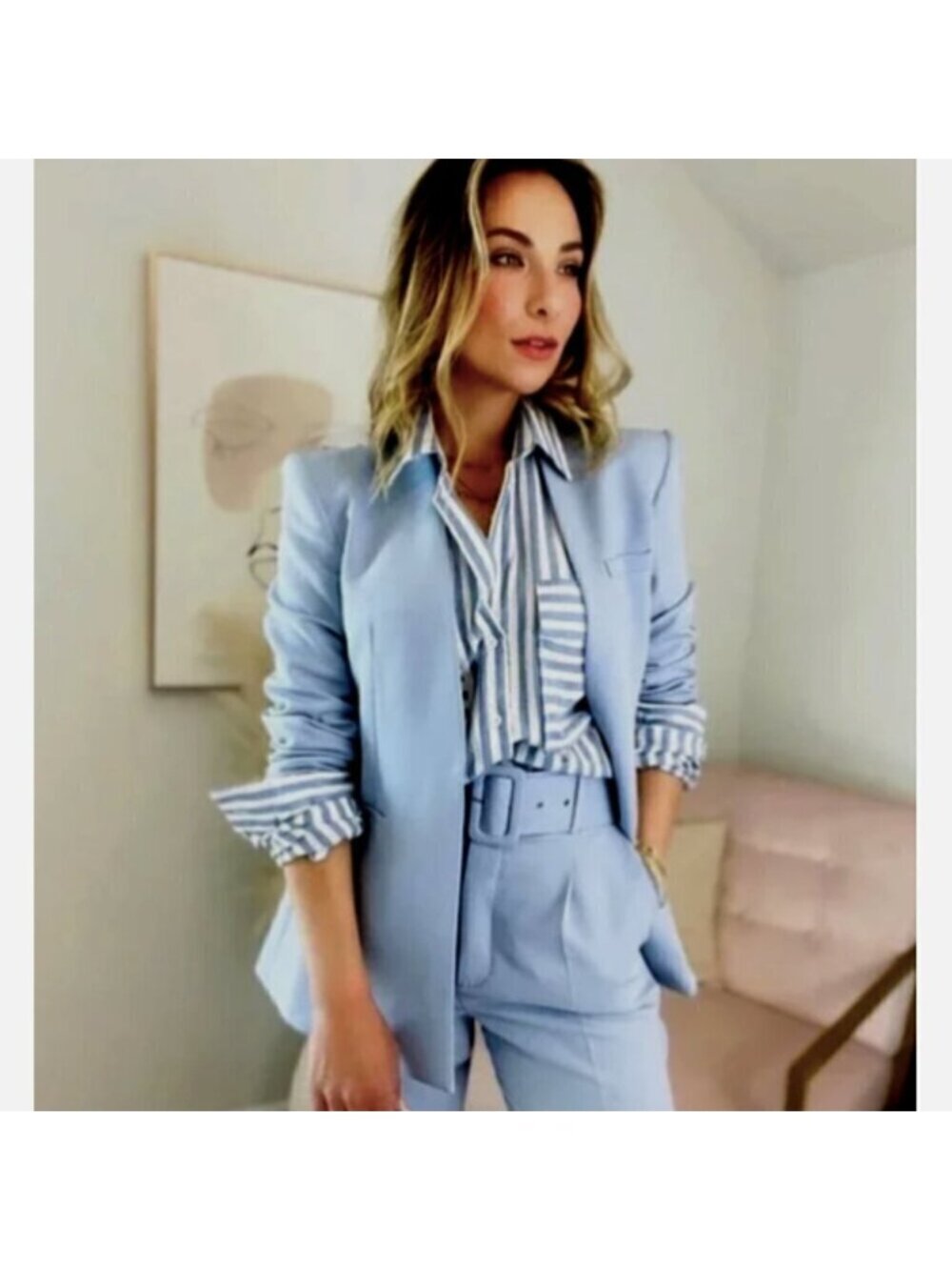 Zara Bloggers Fav Lapelless Fitted Blazer Blue M - Picture 2 of 16